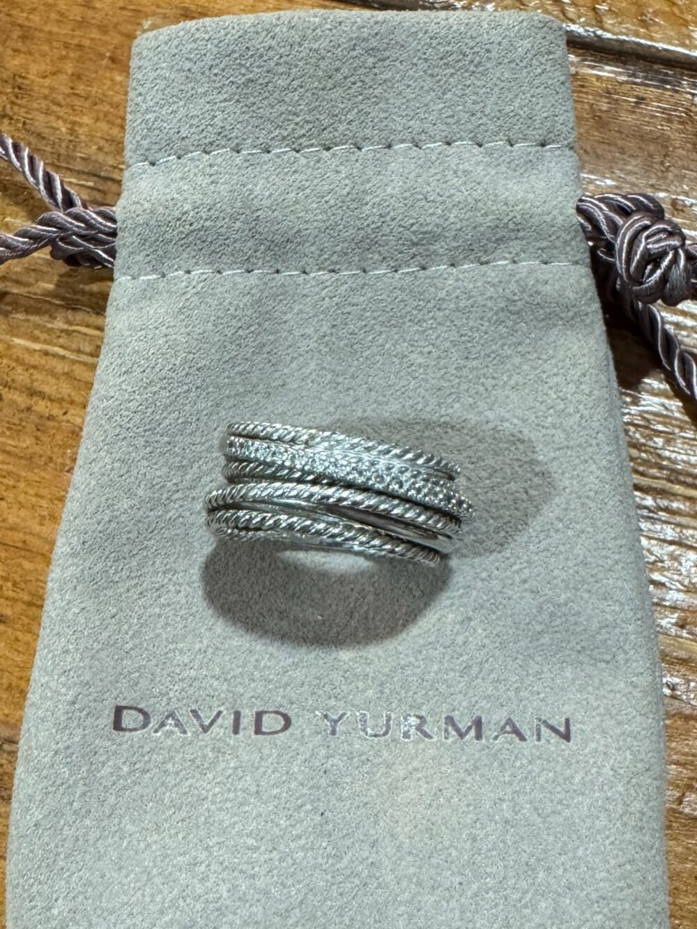 David Yurman Crossover Ring with Diamonds Sterling Silver DY 925